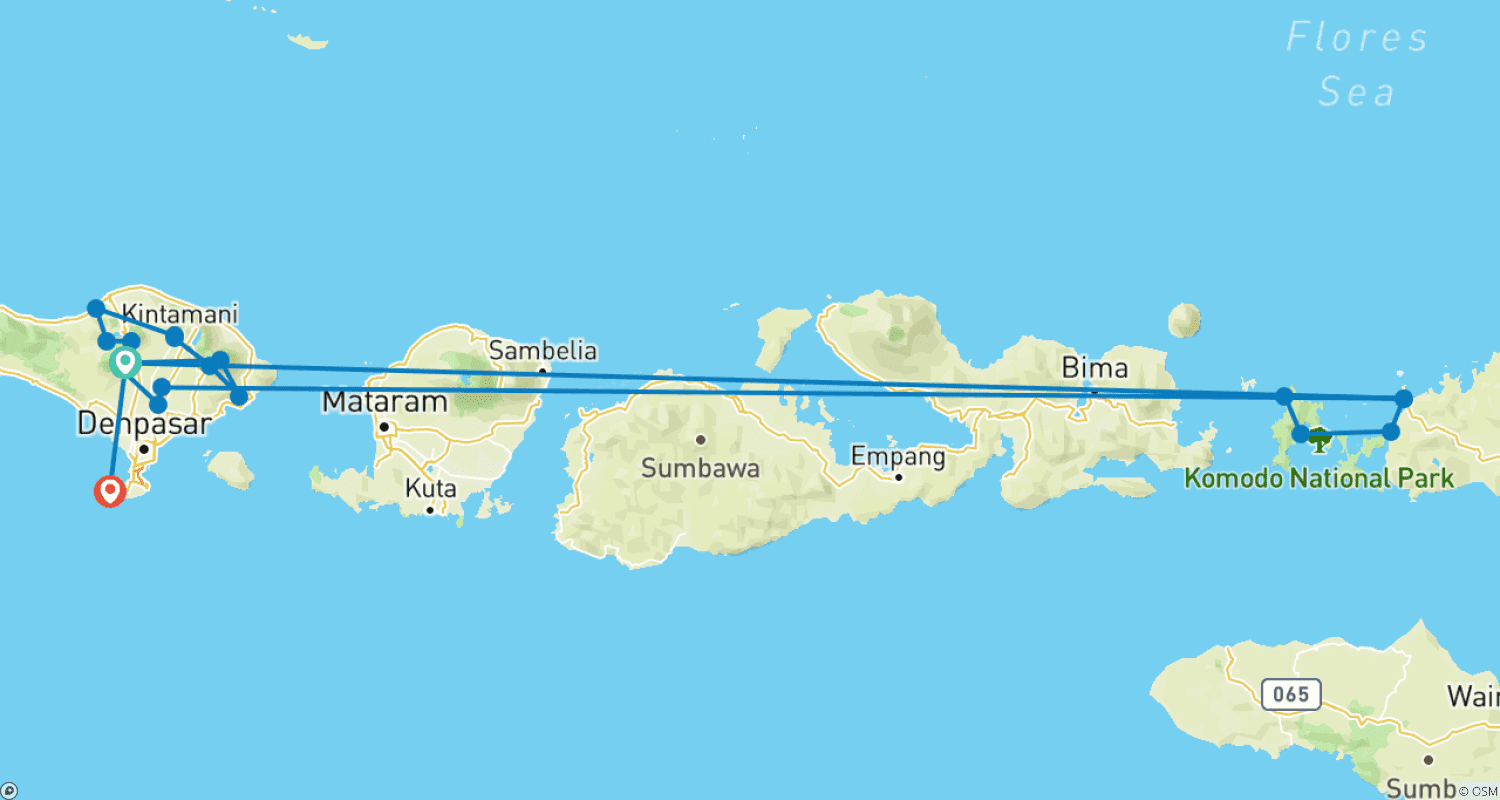 Mapa do percurso de Maravilhosa Experiência de Viagem de 12 Dias em Bali e Komodo
