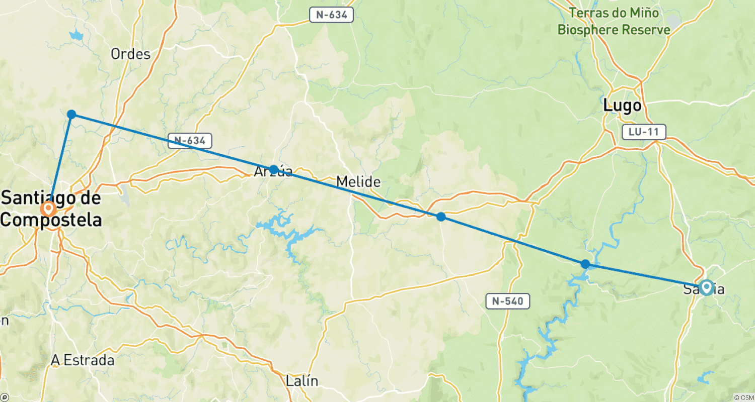 Mapa do percurso de Caminho de Santiago · Caminho Francês · De Sarria a Santiago de Compostela
