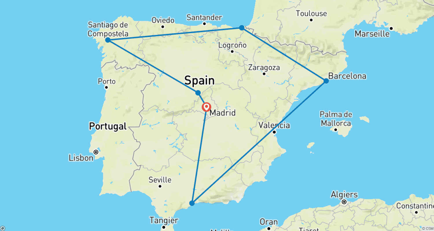 خريطة مسار Spain by Train: A Self-Guided Tour