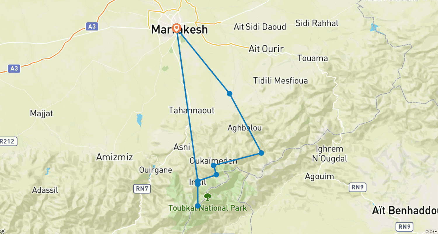 خريطة مسار Personalized 6 Days Morocco Trip with Trek, Daily Start & Private Car