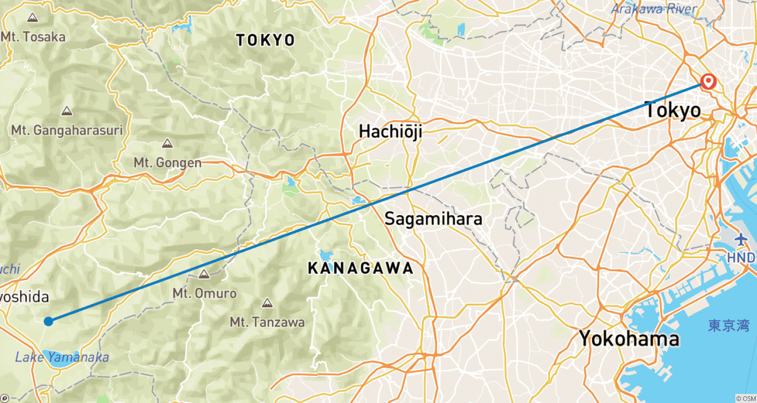 Mapa do percurso de Tour de 5 Dias no Japão: Tóquio e Monte Fuji