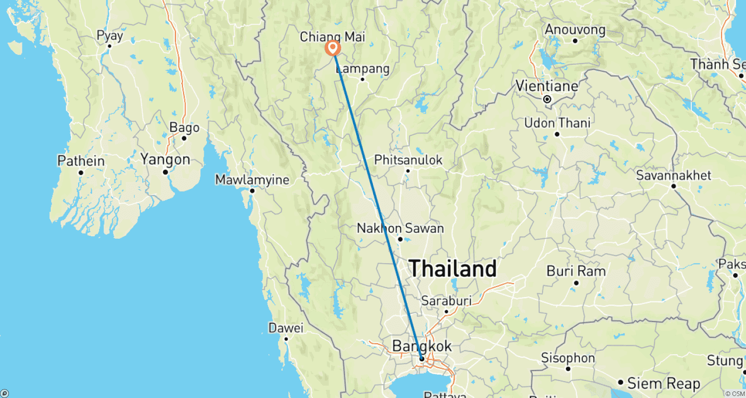 Mapa do percurso de Aventura de 7 Dias na Tailândia: Bangkok, Chiang Mai e Santuário Ético de Elefantes