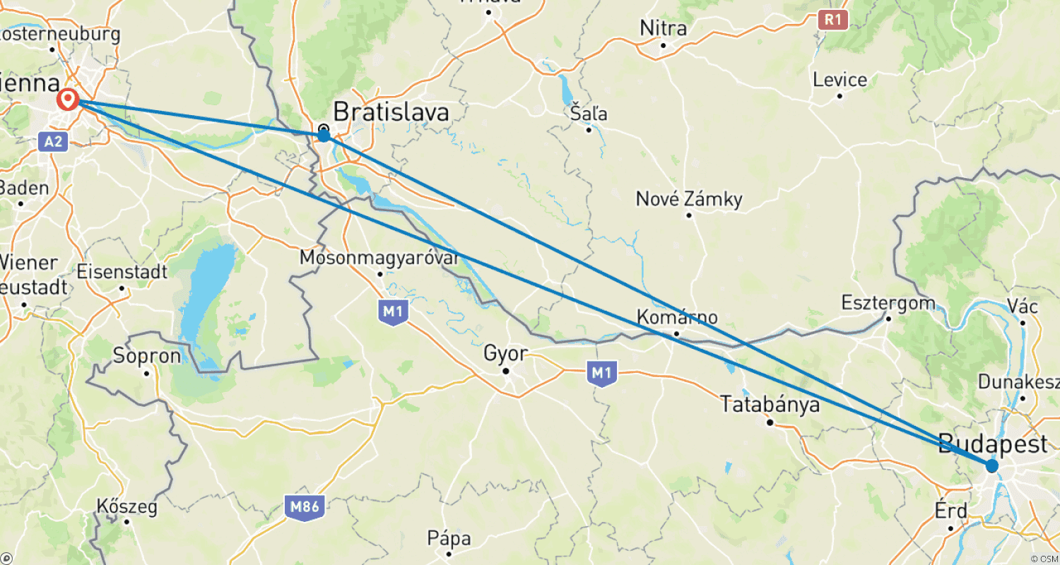 Mapa trasy: Stolice nad Dunajem (rejs port–port)