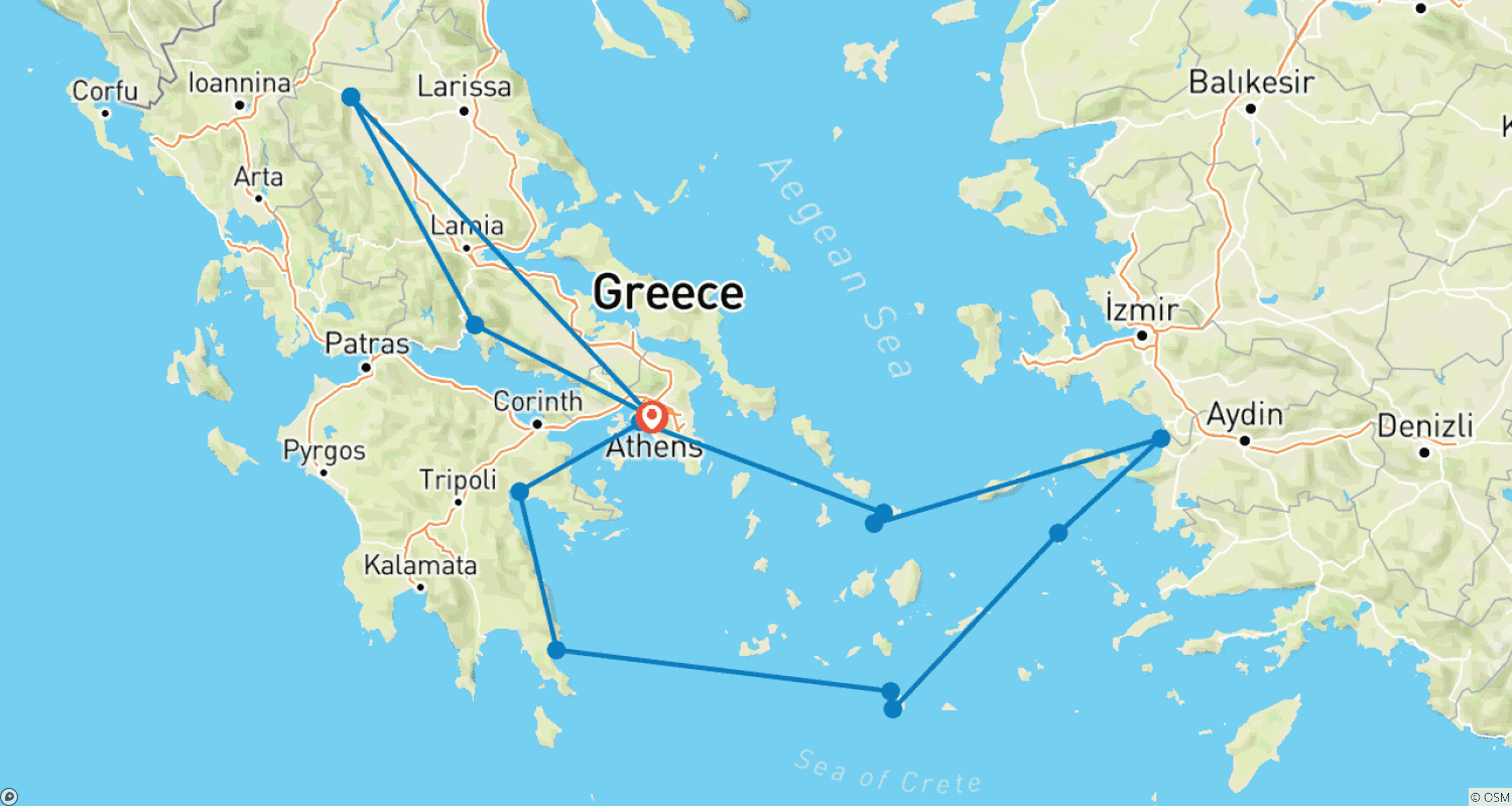 خريطة مسار Grecian Treasures Cruise Tour with Delphi & Meteora