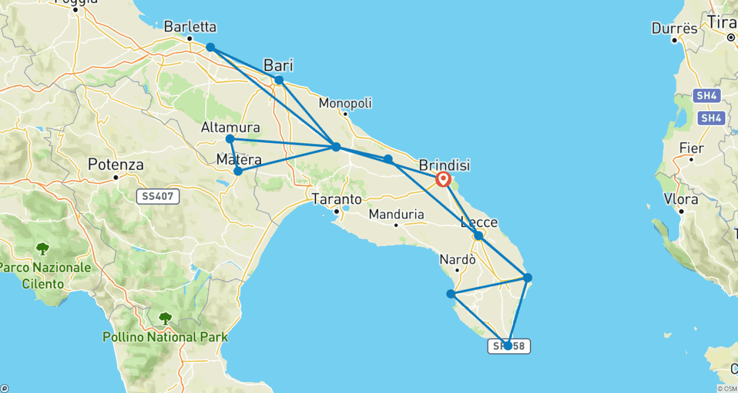 Mapa trasy: Puglia by Rental Car
