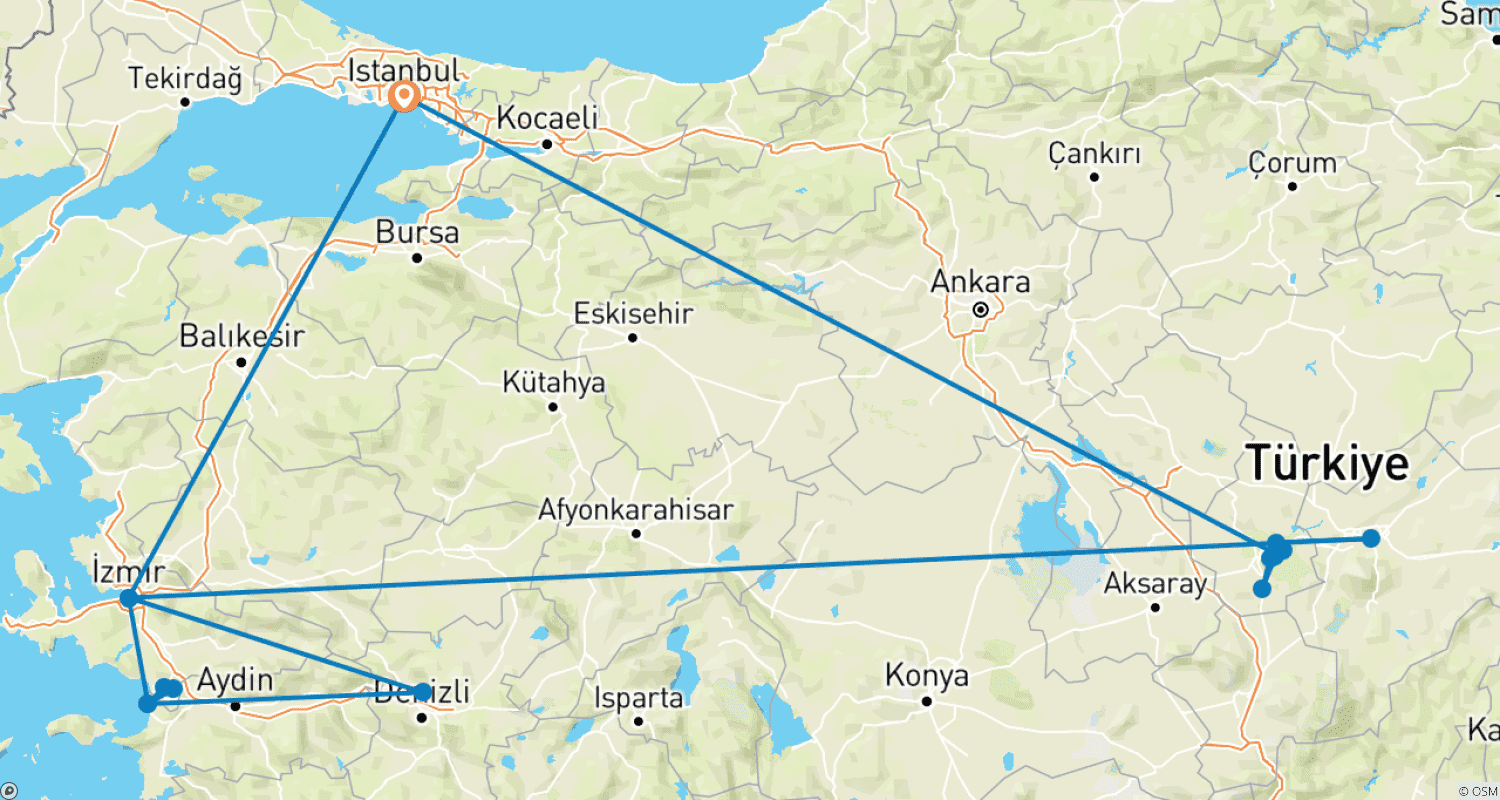 خريطة مسار 10 Days Turkey Tour ( Istanbul, Cappadocia and The Aegean )