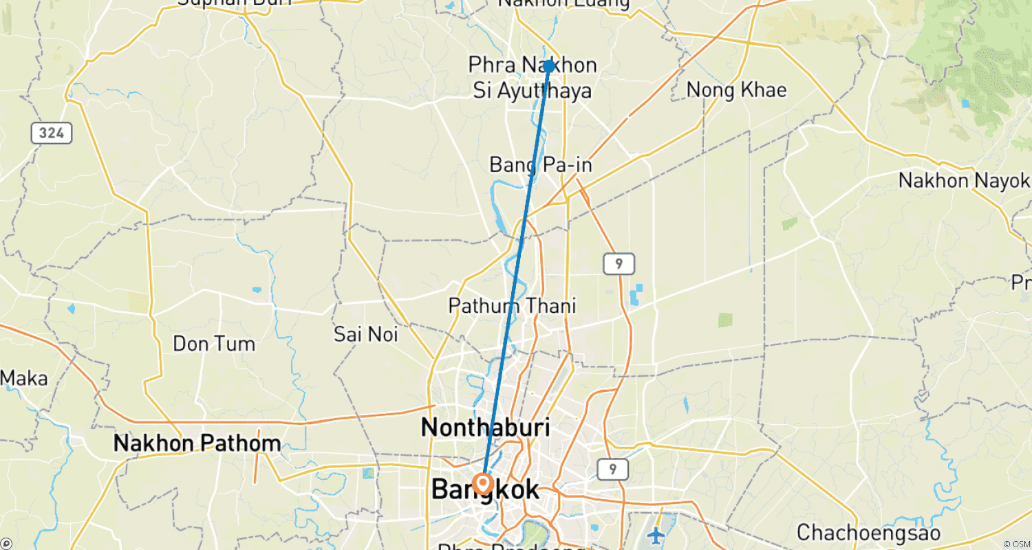 Mapa do percurso de 7 Dias em Bangkok: A Aventura Definitiva na Cidade Tailandesa