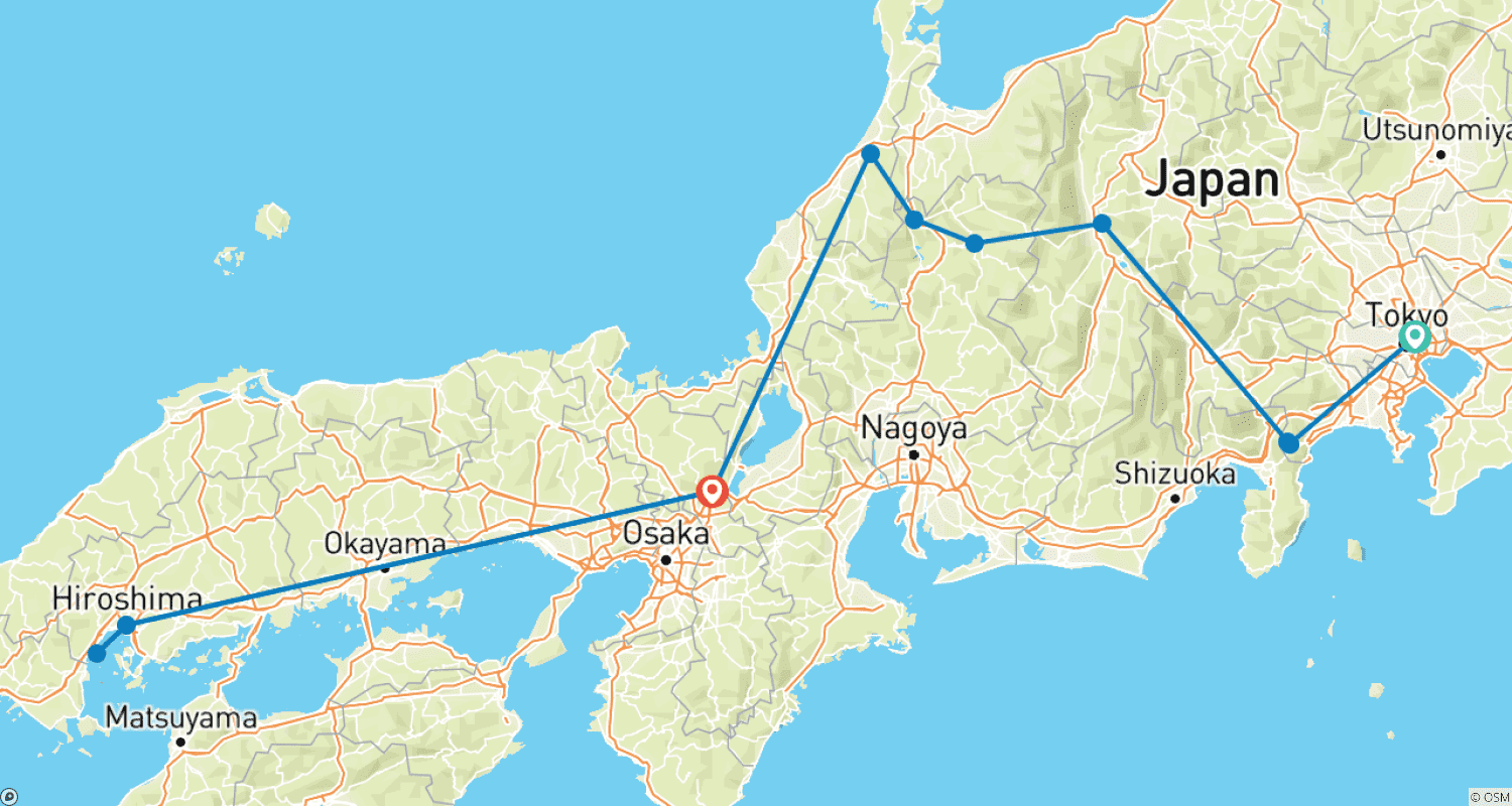 日本の文化の魅力 (東京から京都) (2026年)のルートマップ