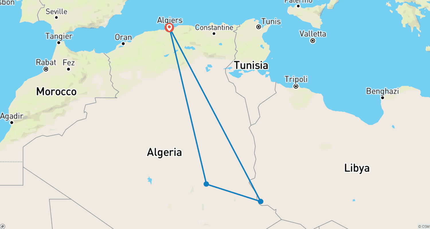 Explore the magic of Southern Algeria in 5 daysのルートマップ