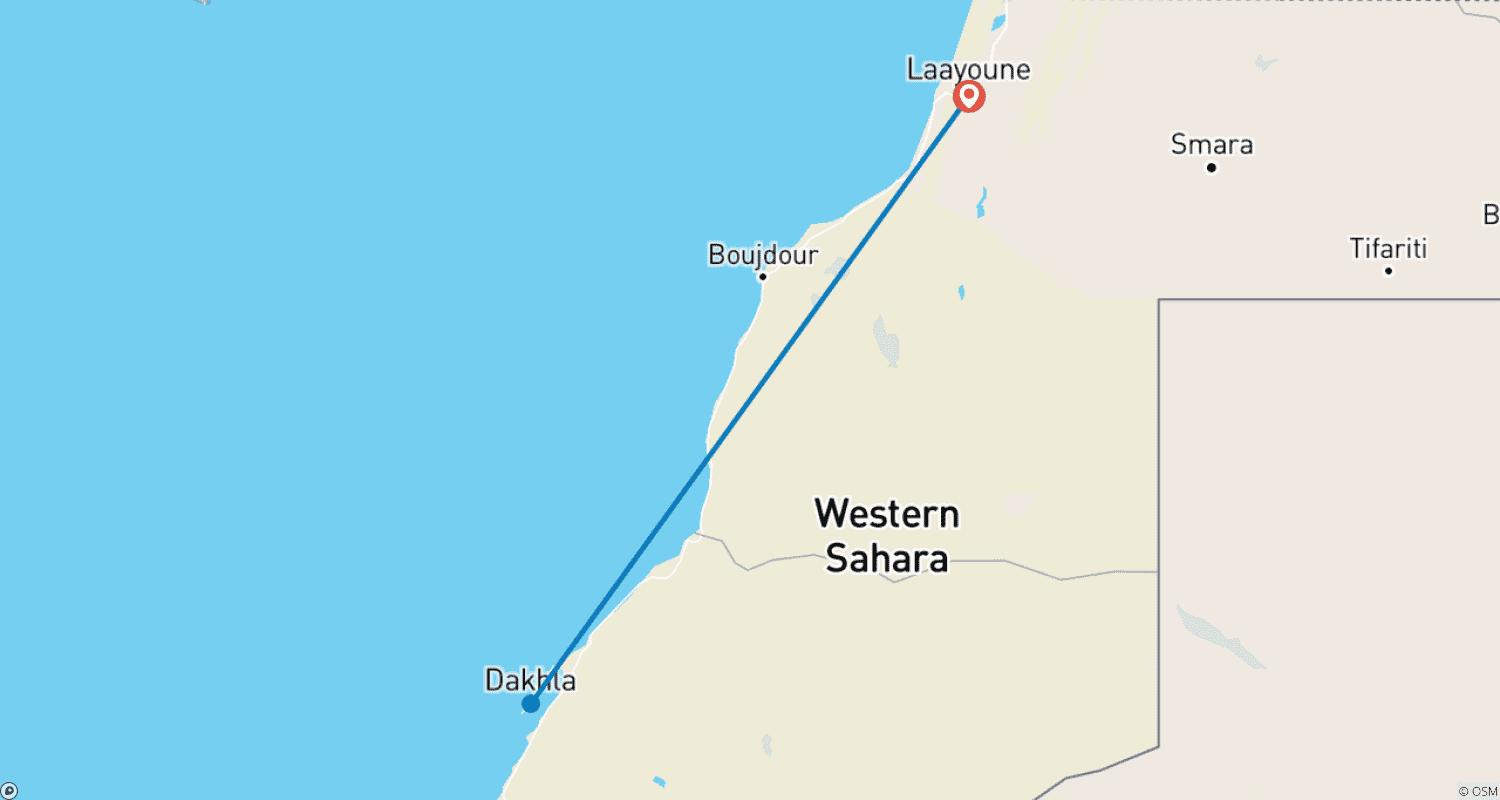 خريطة مسار مستكشف الصحراء الغربية: المغرب في 5 أيام / 4 ليالٍ