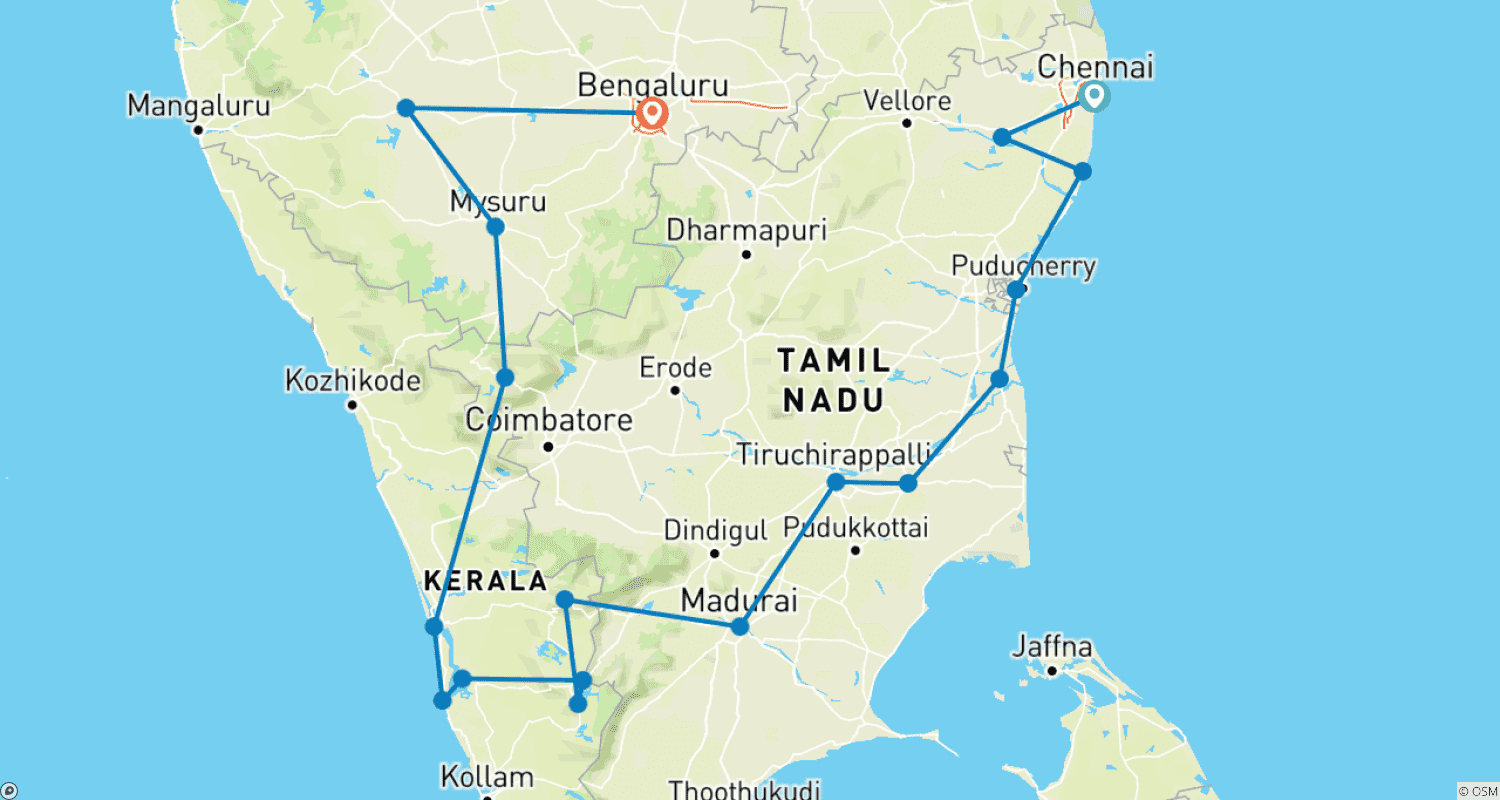 Mapa do percurso de Luxury Passage of South India
