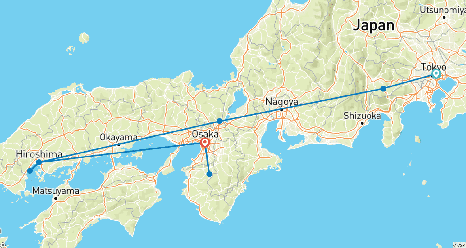 Mapa do percurso de O Melhor do Japão com Koya-san