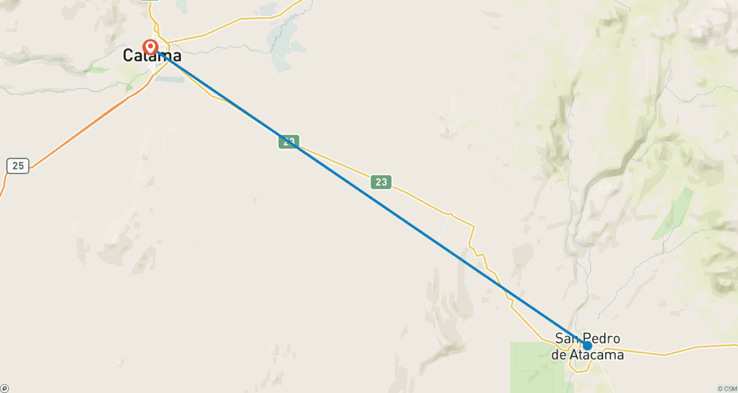 Mapa do percurso de Explorando o Deserto do Atacama no Chile em 5 Dias