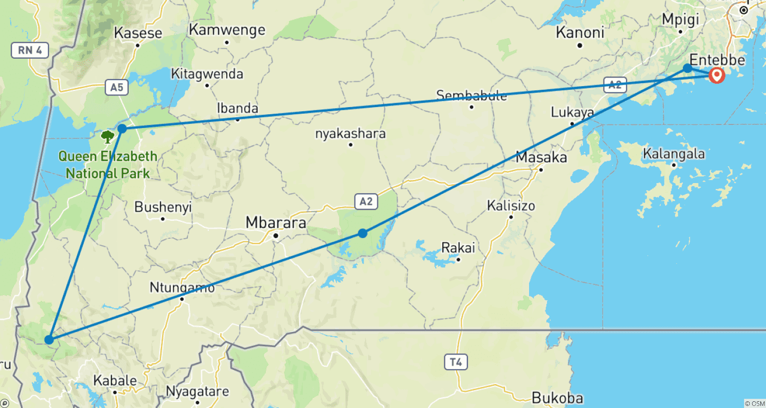 Mapa trasy: 4 Days Chimps & Gorilla Trekking Experience