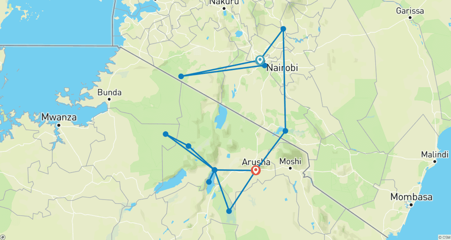 Mapa trasy: Przygoda w Kenii i Tanzanii (Opłaty za parki w Kenii)