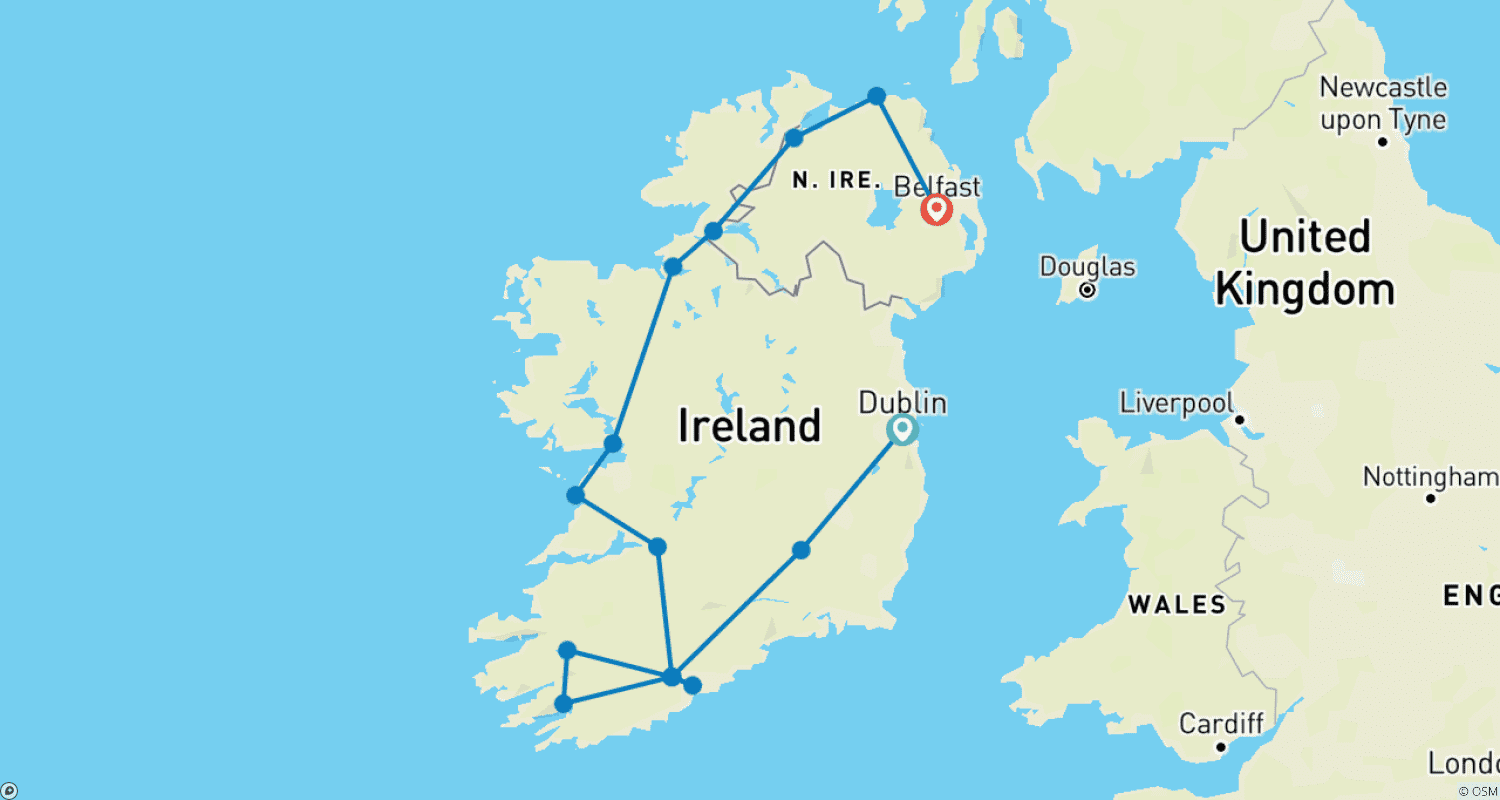 Mapa do percurso de A Tale of Two Irelands 2026
