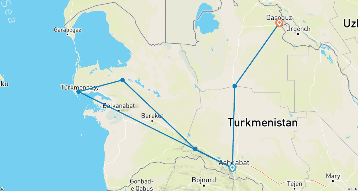 Mapa trasy: Discover Turkmenistan