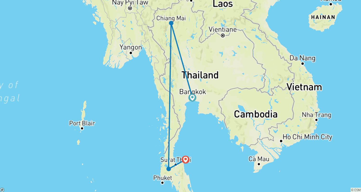 Mapa trasy: Timeless Thailand - From Temples, Jungles to Beaches