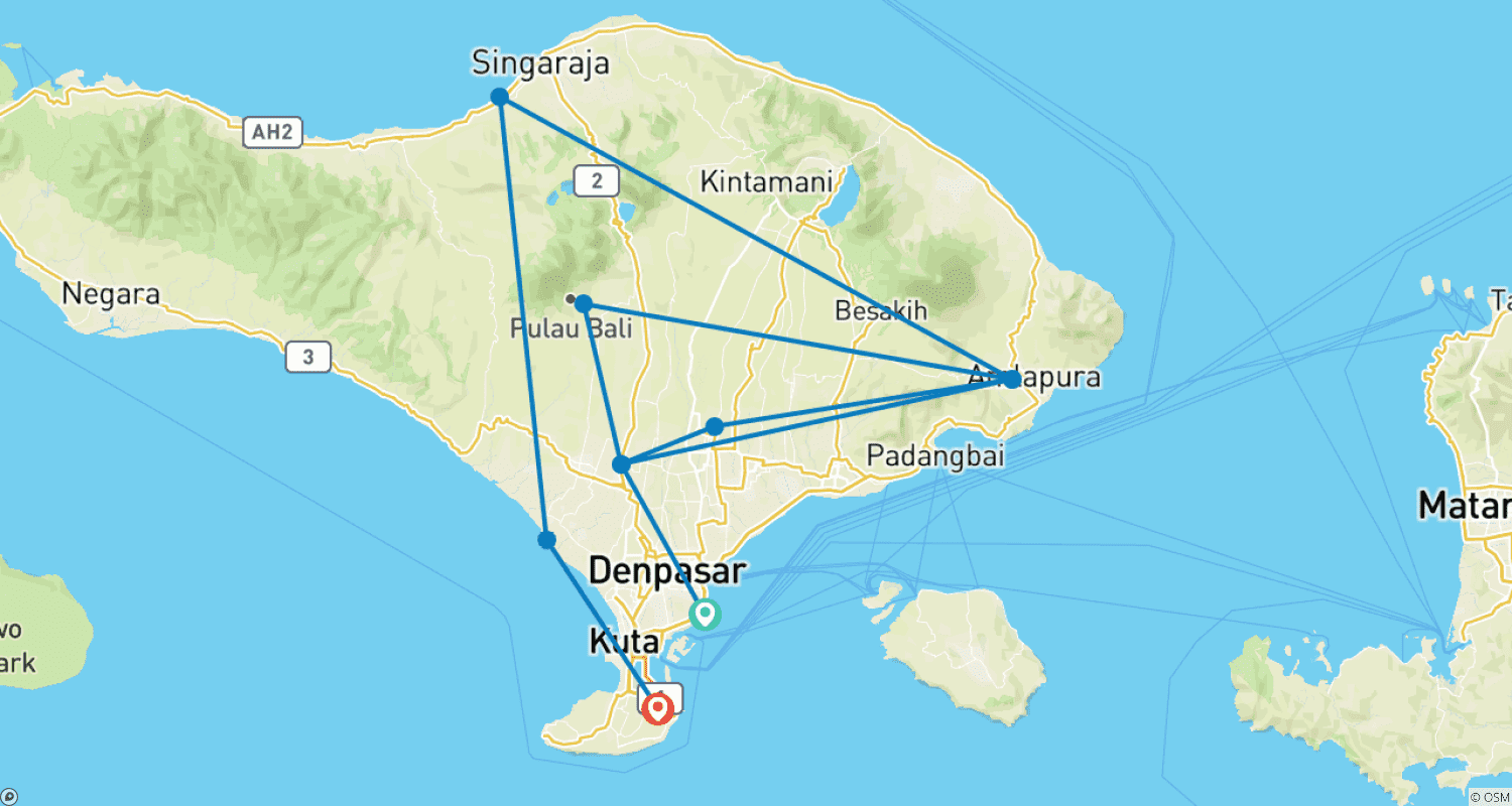 Mapa trasy: 13-dniowe odkrywanie Bali: Odkryj magię Sanur, Ubud, Lovina i Nusa Dua