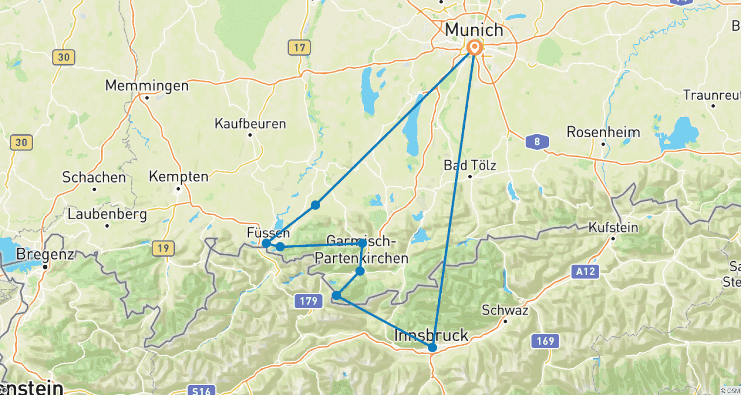 Mapa do percurso de B&B – Beer & Bavaria: A 7-Day Alpine Adventure