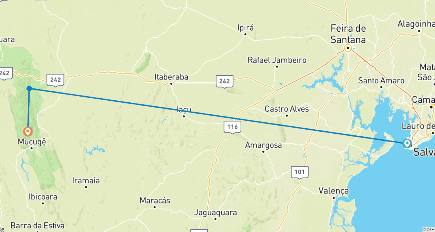 Mapa trasy: Trekking w Salwadorze i Chapada Diamantina - Vale do Pati (10 dni)