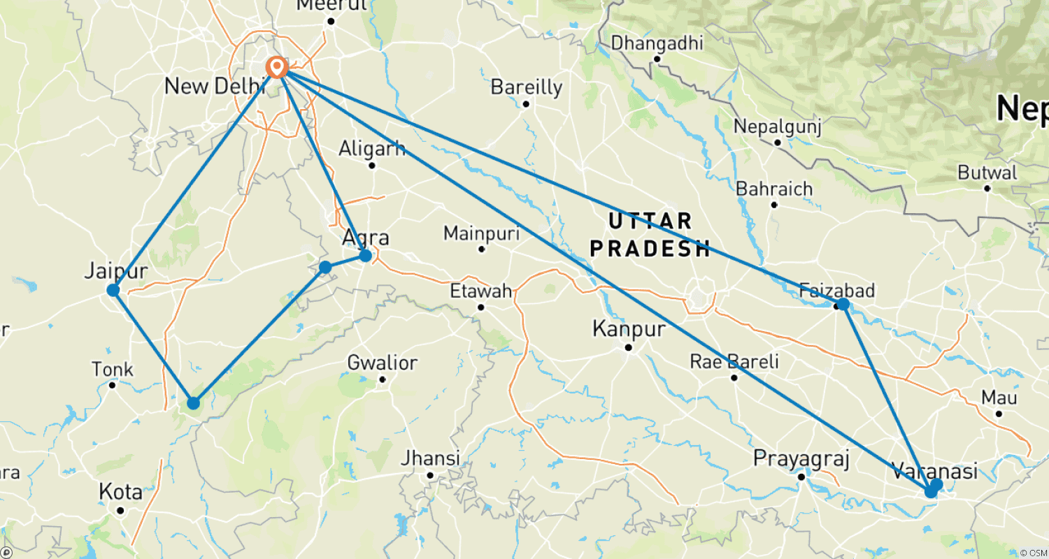 Mapa trasy: Luxury India trip through Ayodhya, Ranthambore & Varanasi