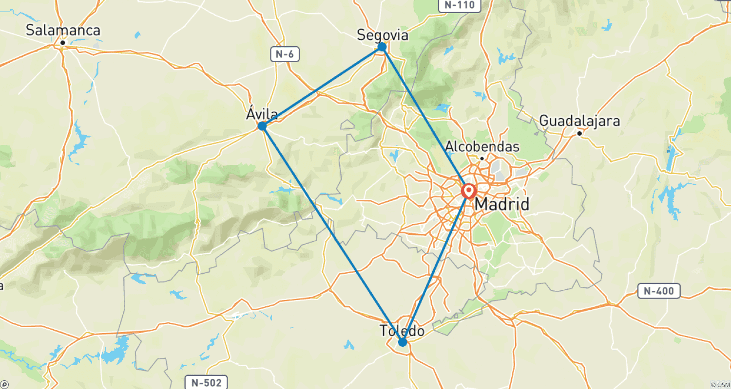 خريطة مسار Segovia, Avila and Toledo in 2 days from Madrid