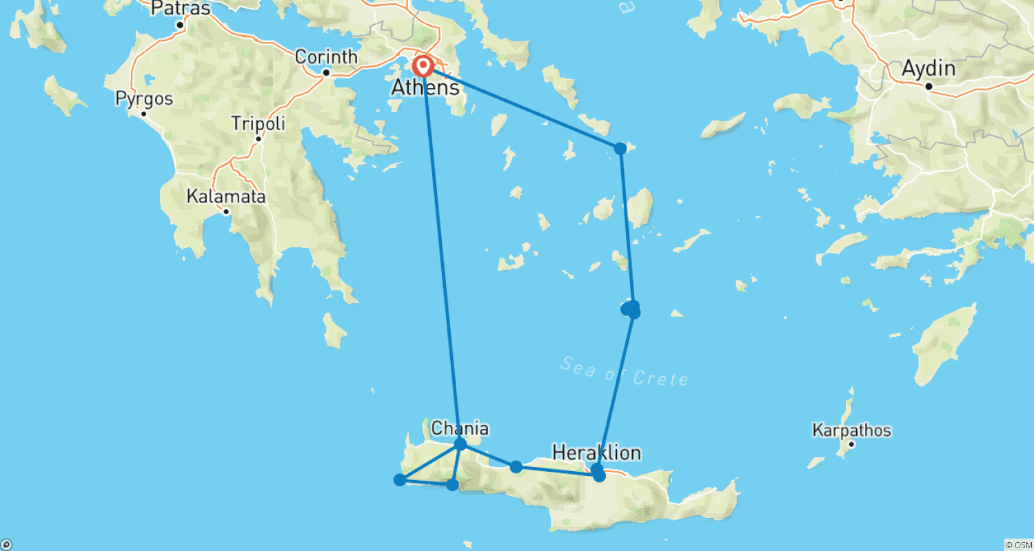 Mapa trasy: Acropolis to Aegean Islands - 10 days