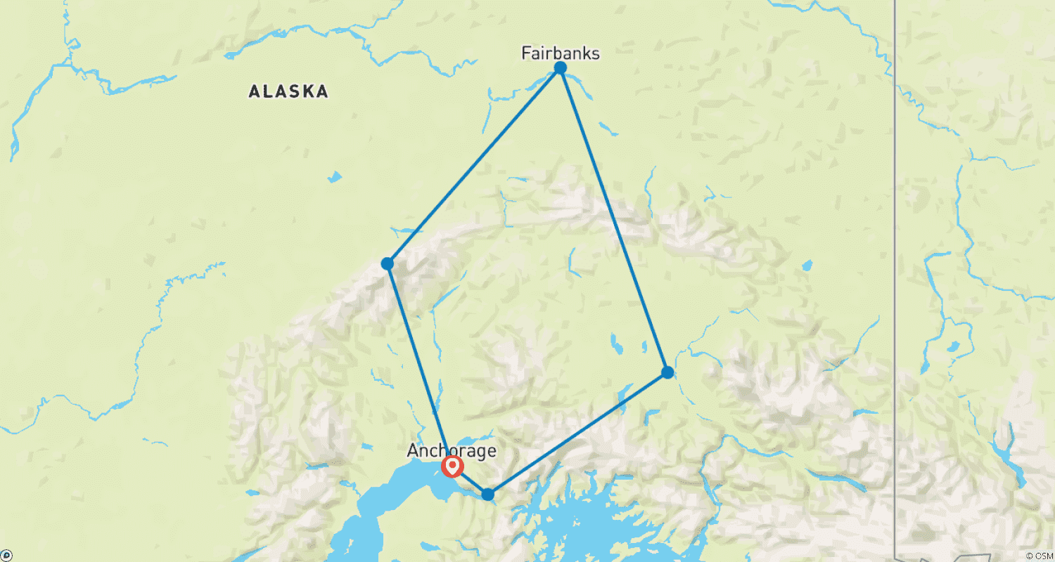 Mapa do percurso de Caçando a Aurora Boreal – Alasca, EUA