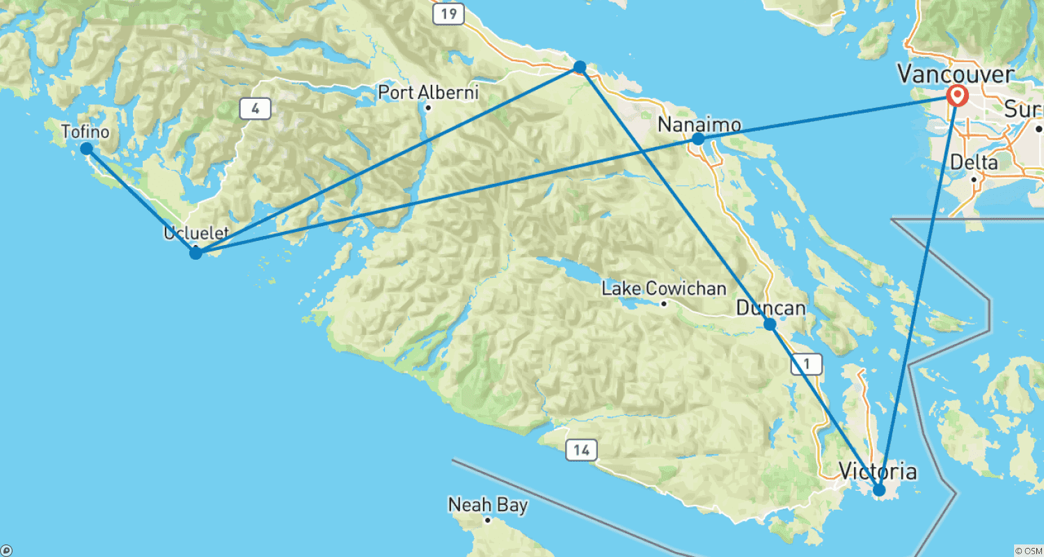 خريطة مسار Vancouver Island Adventure - 5 days