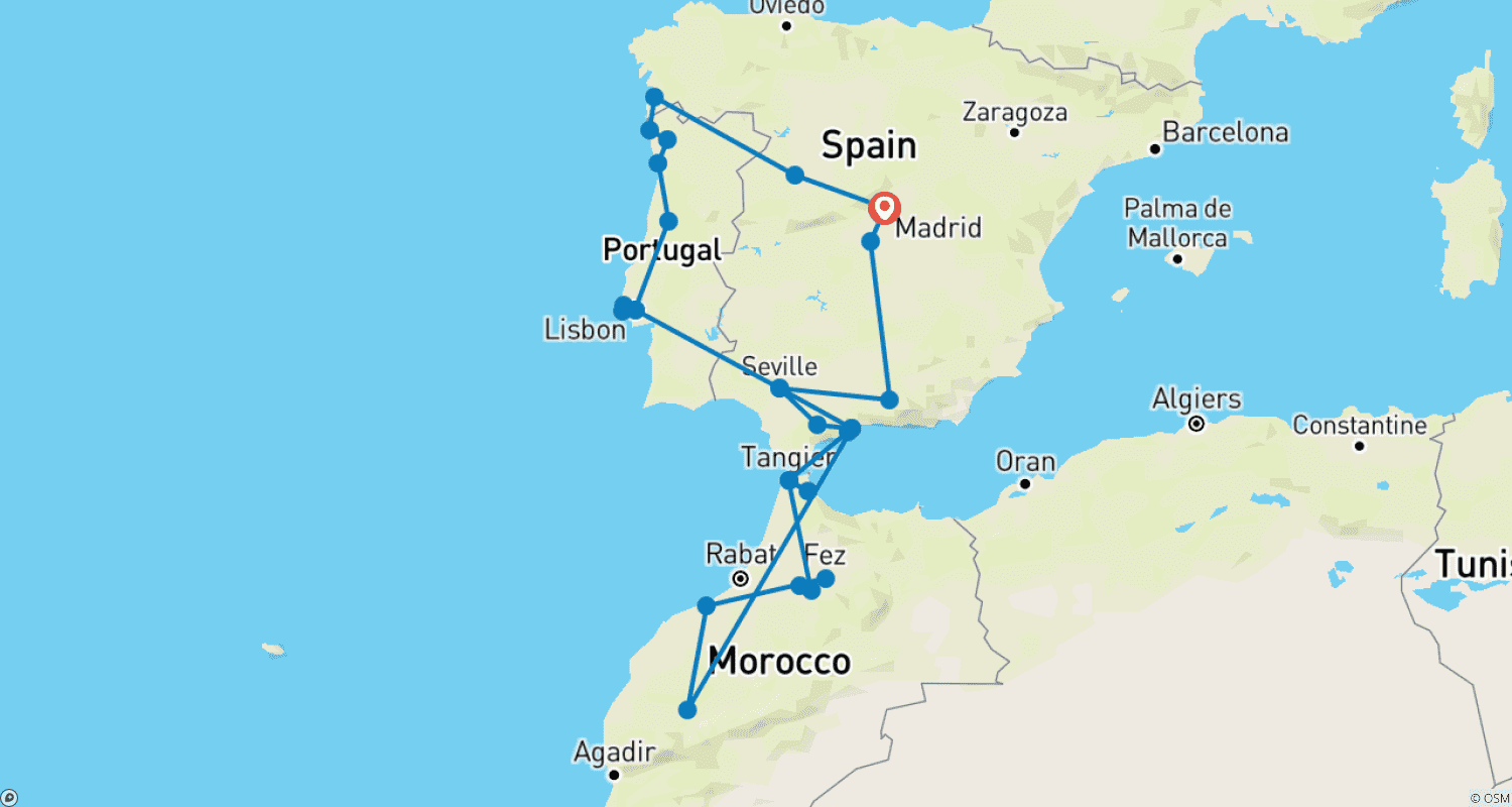 خريطة مسار إسبانيا والبرتغال والمغرب الكلاسيكية - 18 يومًا