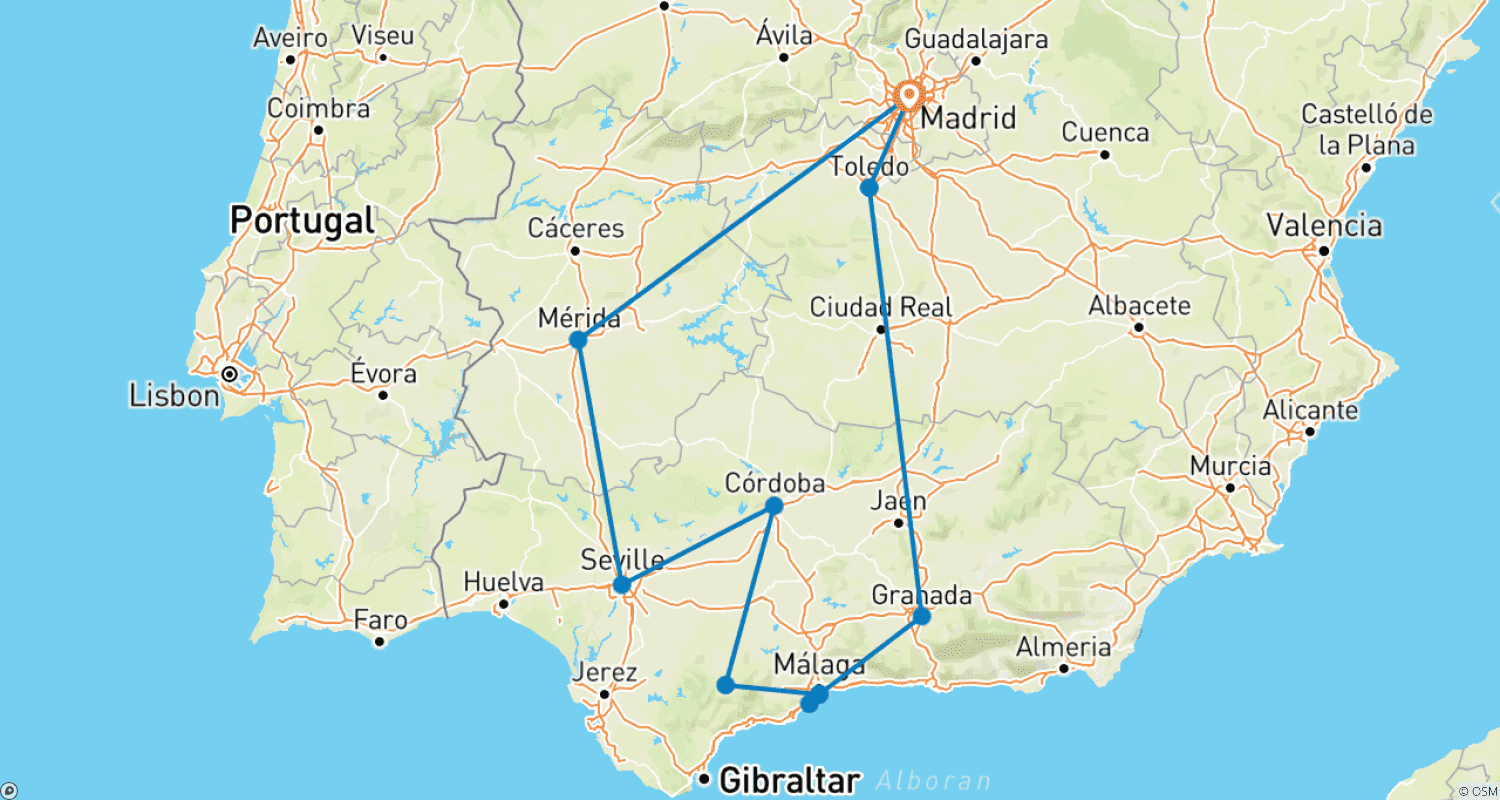 Mapa trasy: Odkryj Andaluzję - 6 dni