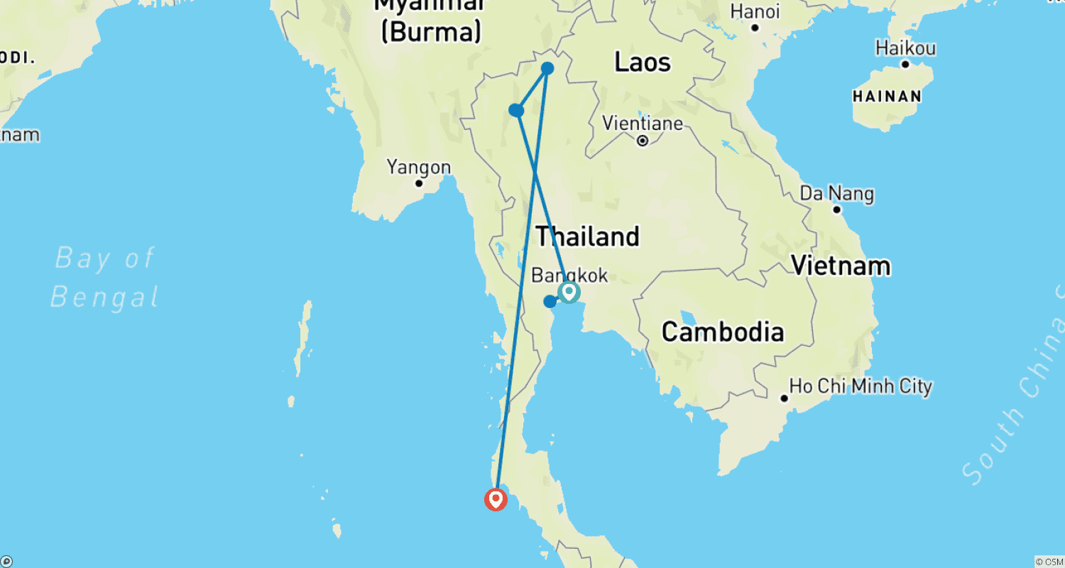 Bangkok, Golden Triangle & Phuket Beach Extension - Private tourのルートマップ