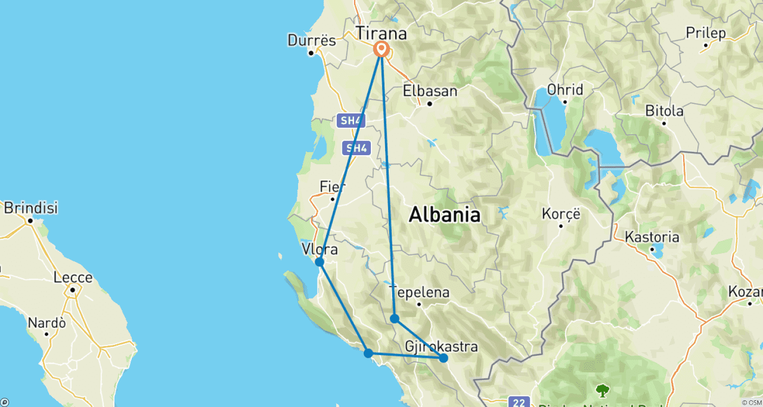 خريطة مسار 3-Day South Albania Tour: Gjirokastra, Blue Eye, Himara, Riviera & Boat Tour