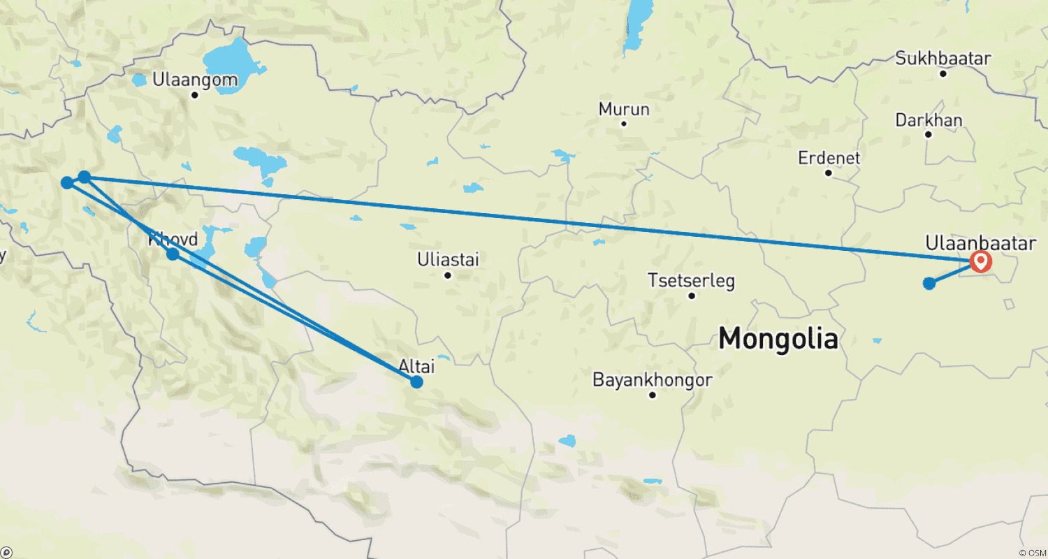 Mapa trasy: Lamparty śnieżne Ałtaju: Ekspedycja fotograficzna dzikiej przyrody w Mongolii