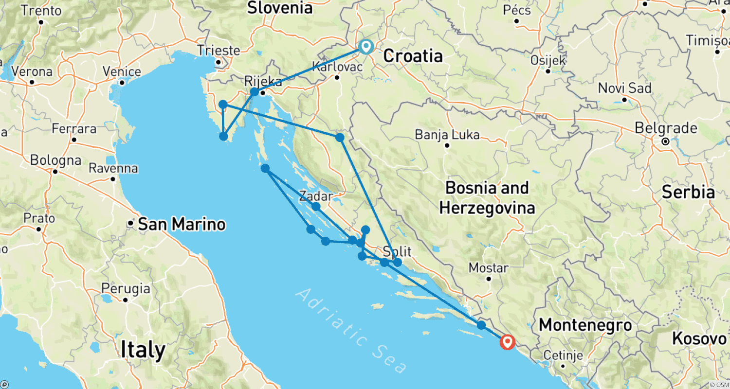 خريطة مسار Croatia and the Dalmatian Coast (Upper Deck Cruise)