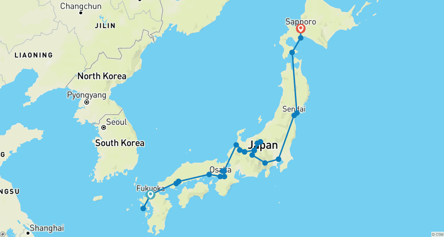 Mapa trasy: Japan by Rail