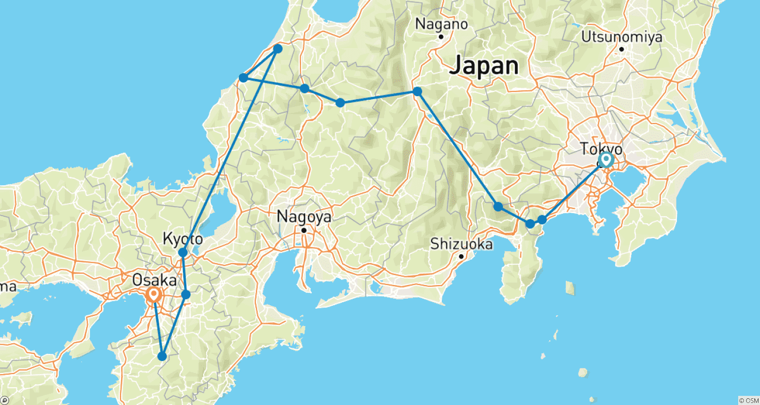 Mapa trasy: Odkryj Japonię