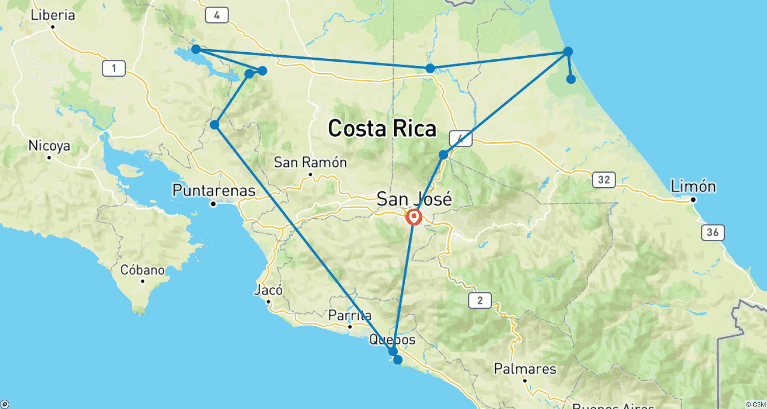 خريطة مسار Colours of Costa Rica