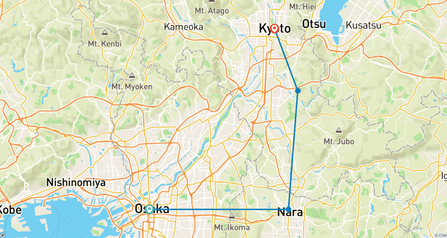 Mapa do percurso de 2 dias em Nara e Uji: Templos, Chá e o Espírito do Antigo Japão