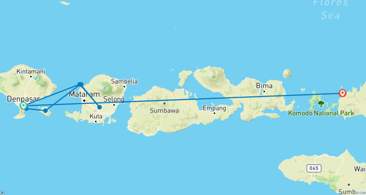 Mapa trasy: 9-dniowa wyspiarska przygoda: Gili Islands, Nusa Penida i Flores