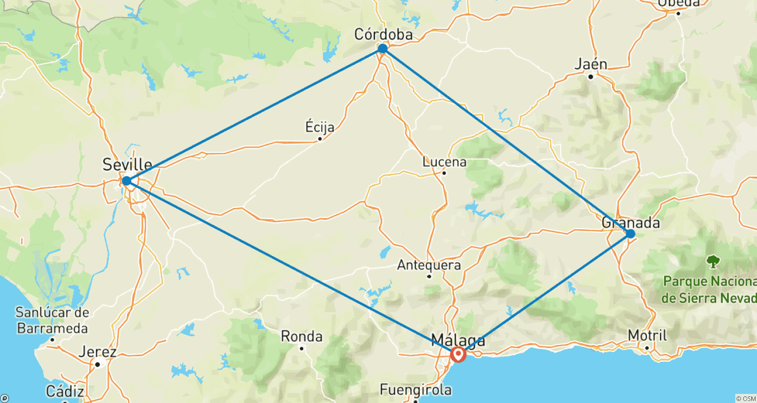 Mapa trasy: Andaluzja: Podróż Pociągiem
