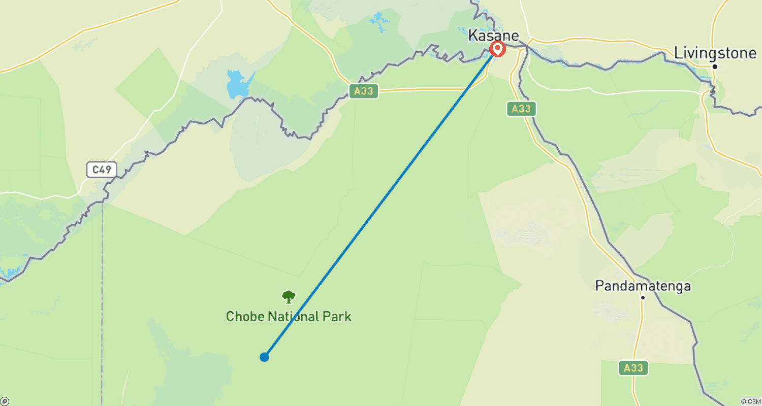 Mapa trasy: 3-dniowa przygoda safari w Chobe – rejsy łodzią i przejażdżki safari