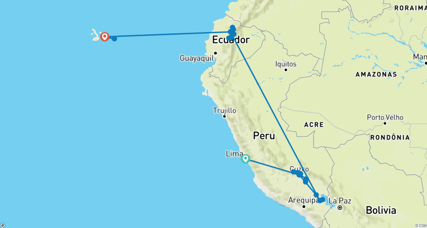 خريطة مسار Peru and Ecuador - from Machu Picchu to the Galápagos Islands