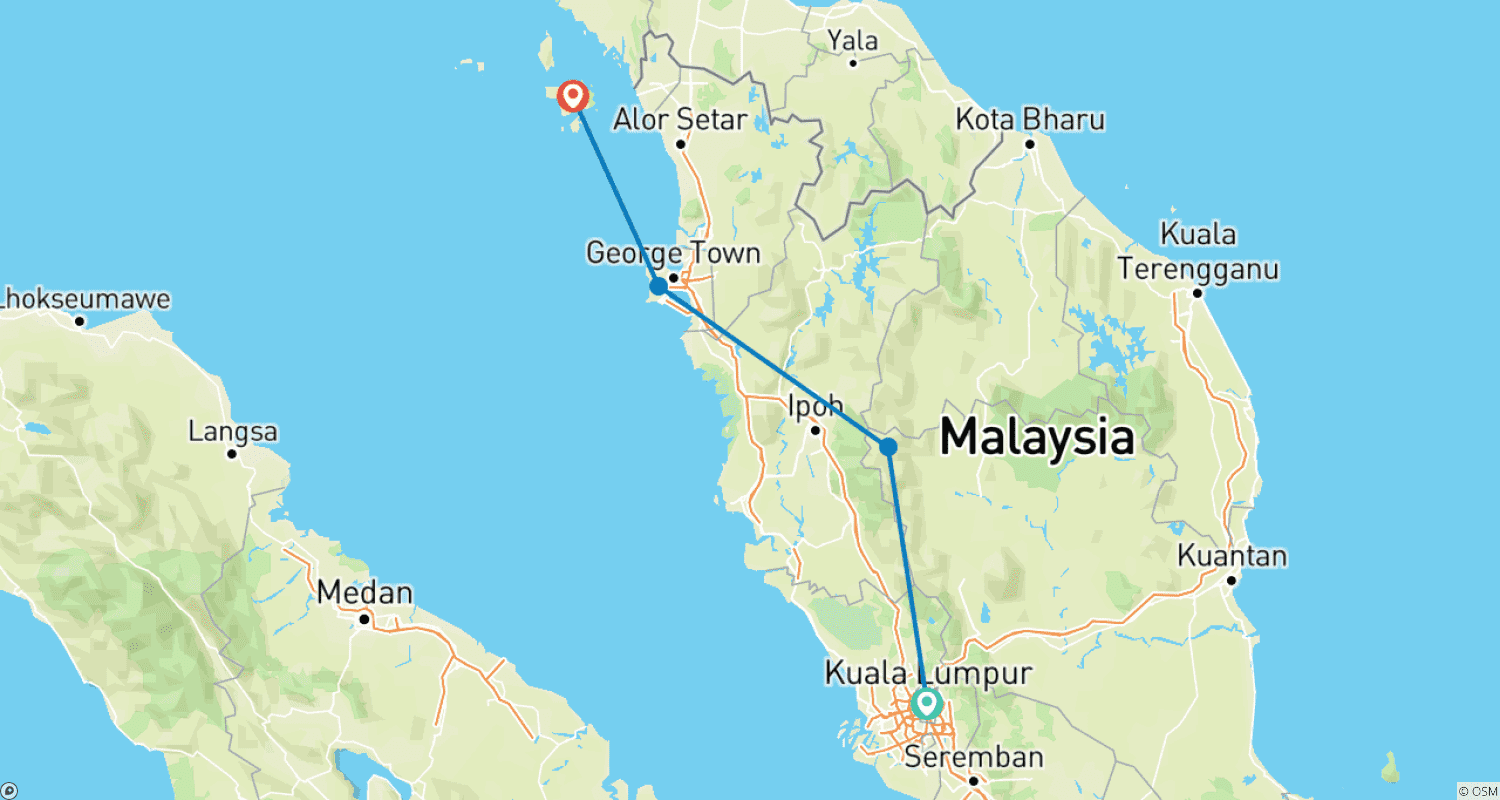 خريطة مسار اكتشف ماليزيا: 12 يومًا في كوالالمبور، Cameron Highlands، بينانج و Langkawi