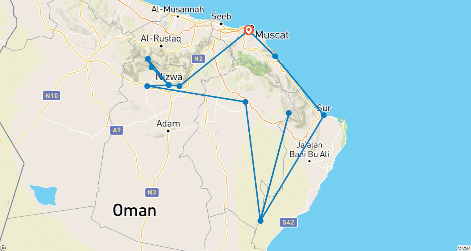 Mapa trasy: Przygoda w Omanie