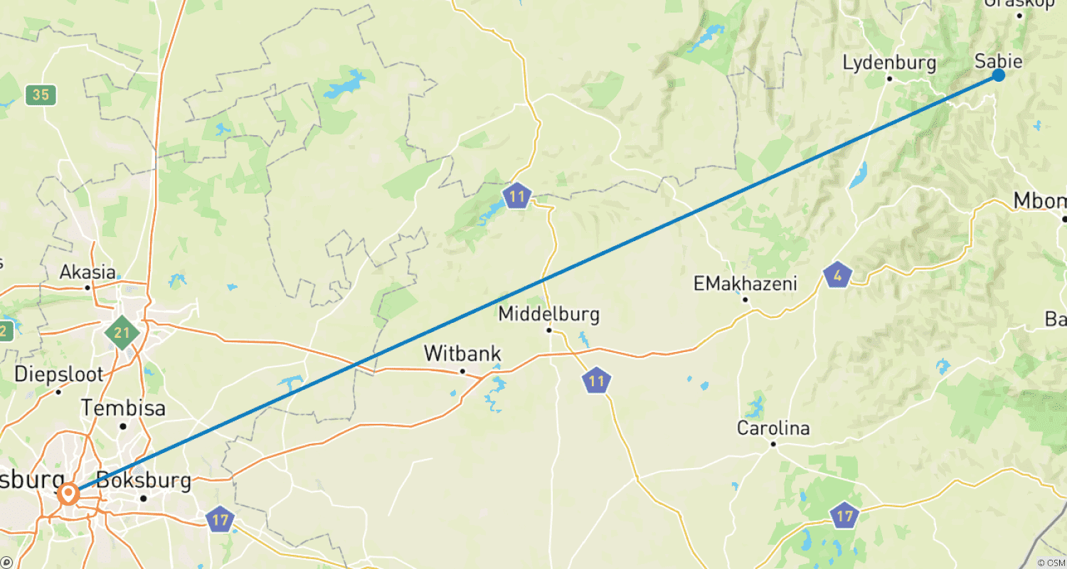 Mapa do percurso de 3-Day Authentic Sabi Sands Big Five Safari