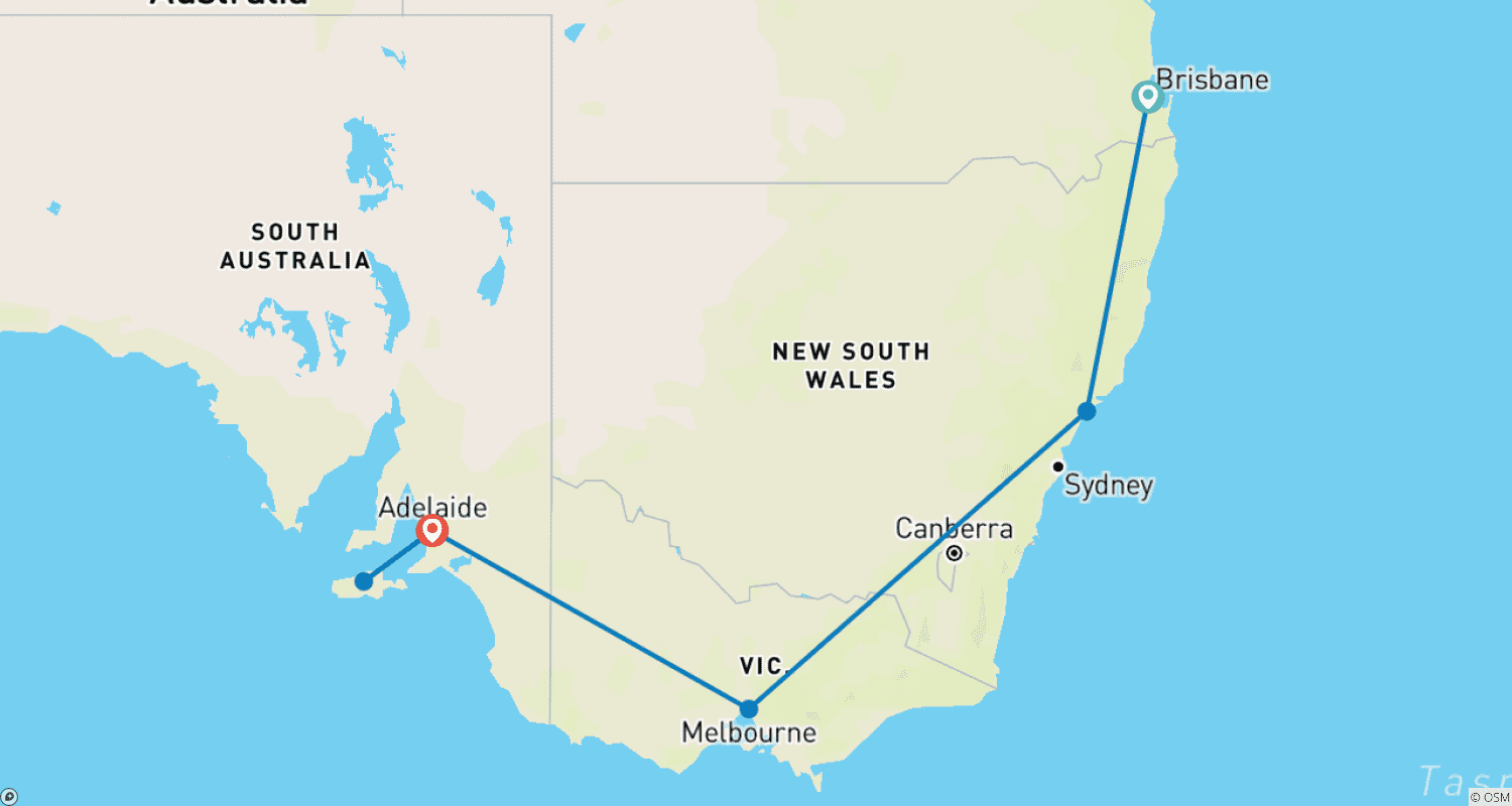 Mapa do percurso de Vinho e Vida Selvagem do Sul: Excursão em Grupo Pequeno no Great Southern Train