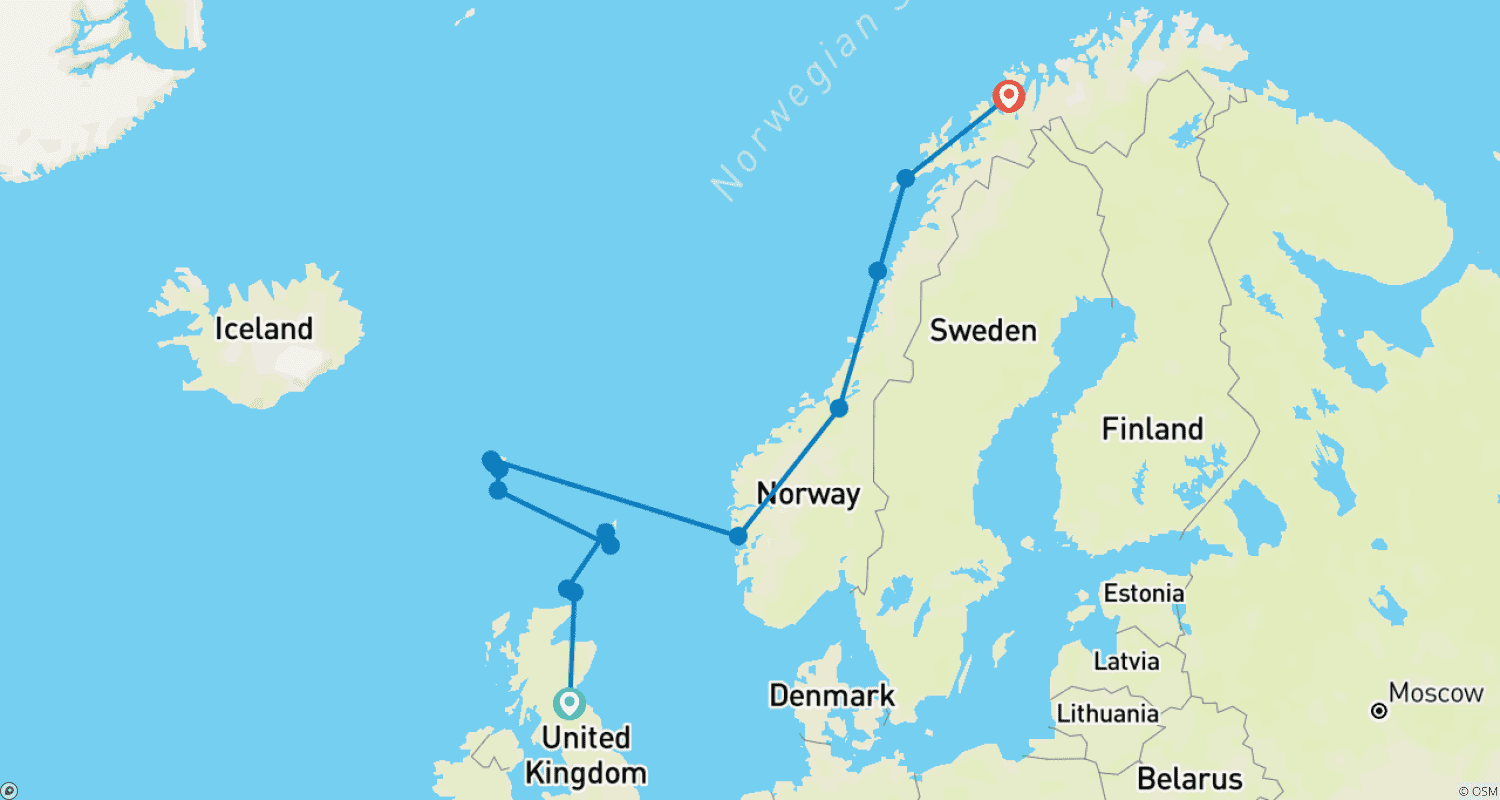 خريطة مسار In the Wake of the Vikings: Orkney, Shetland & the Faroe Islands