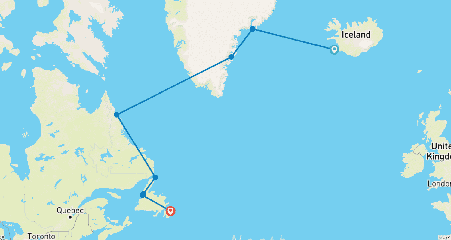 خريطة مسار Across the North Atlantic: Iceland, Greenland & Labrador